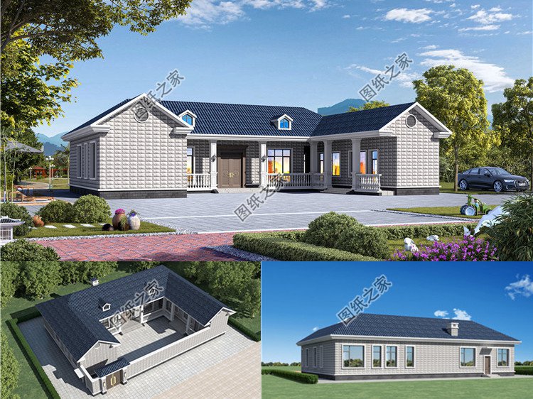 中式一層三合院別墅設(shè)計(jì)圖效果圖