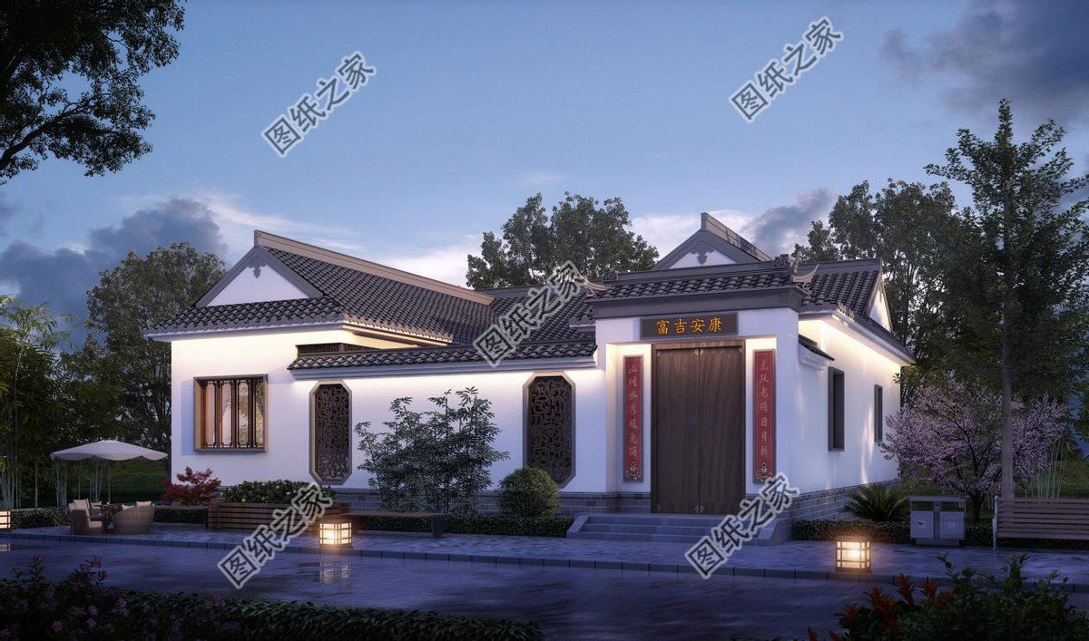 一層合院農(nóng)村別墅設(shè)計，一家人住在一起，非常有氣氛