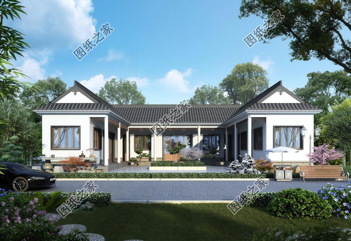 一層合院農(nóng)村別墅設(shè)計，一家人住在一起，非常有氣氛