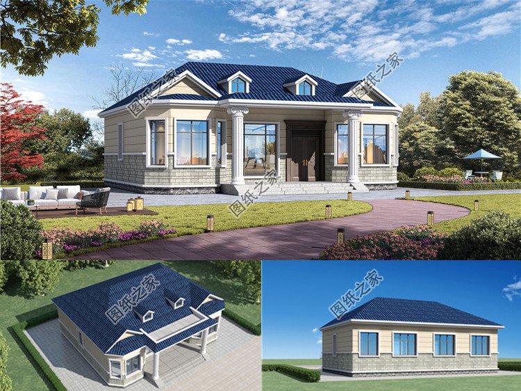 14x12米對稱一層農村養(yǎng)老別墅效果圖