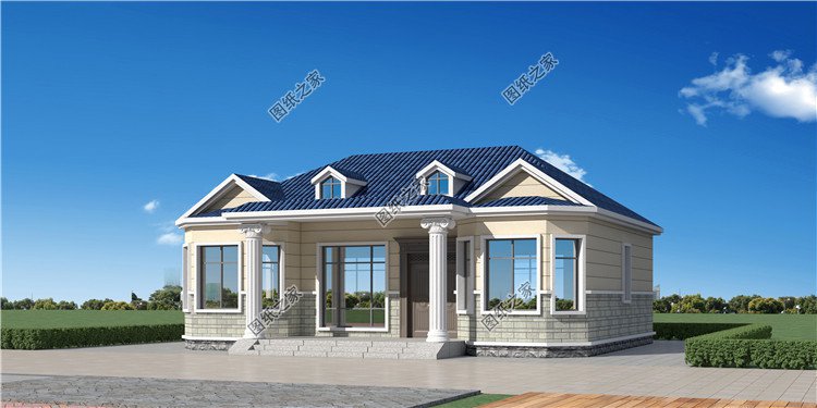 14x12米對稱一層農村養(yǎng)老別墅外觀圖