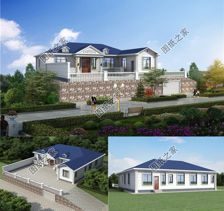 七字形一層小平房設計方案效果圖