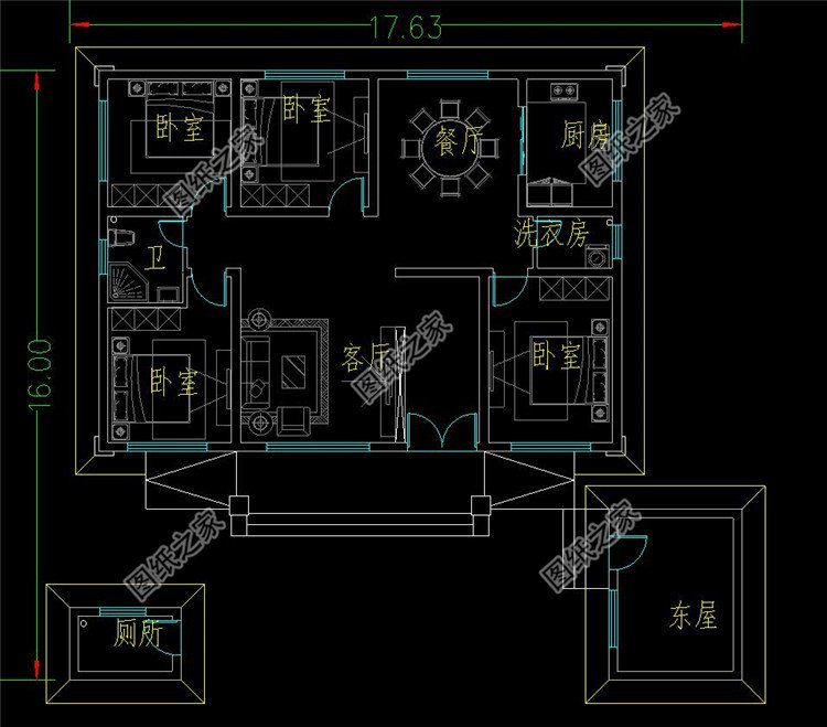 大氣農(nóng)村一層自建別墅方案平面圖