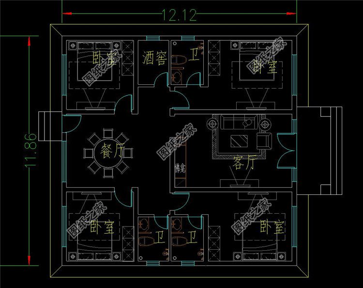 主屋不設(shè)廚房的平房設(shè)計(jì)圖平面圖