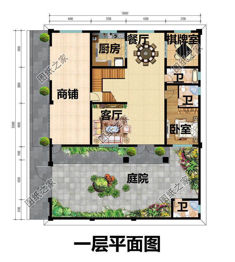 一層一半商鋪一半住宅的二層別墅設(shè)計(jì)圖
