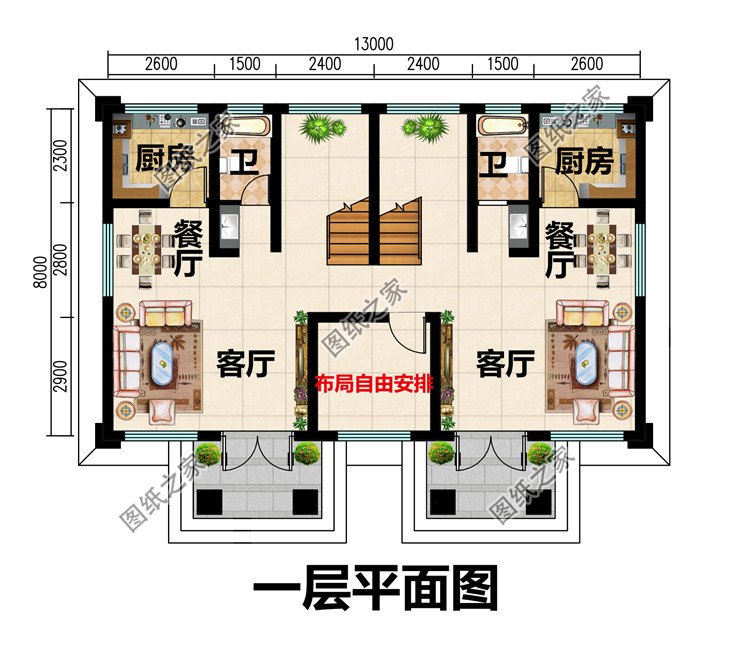 簡(jiǎn)單大氣農(nóng)村兄弟三層雙拼別墅