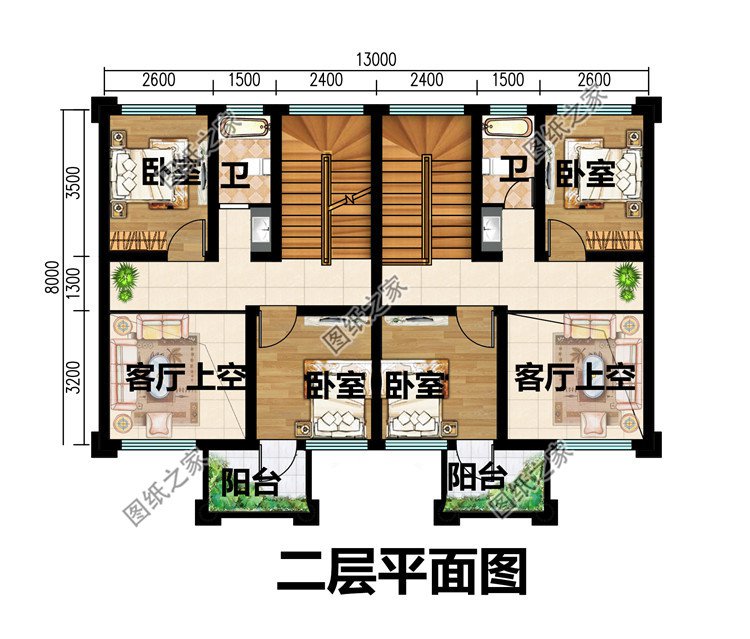 簡(jiǎn)單大氣農(nóng)村兄弟三層雙拼別墅