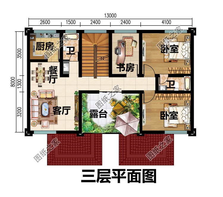 簡(jiǎn)單大氣農(nóng)村兄弟三層雙拼別墅