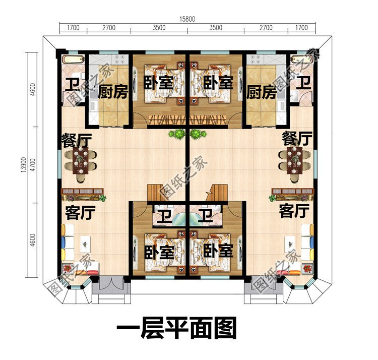 農(nóng)村三層雙拼別墅戶型圖設(shè)計(jì)圖