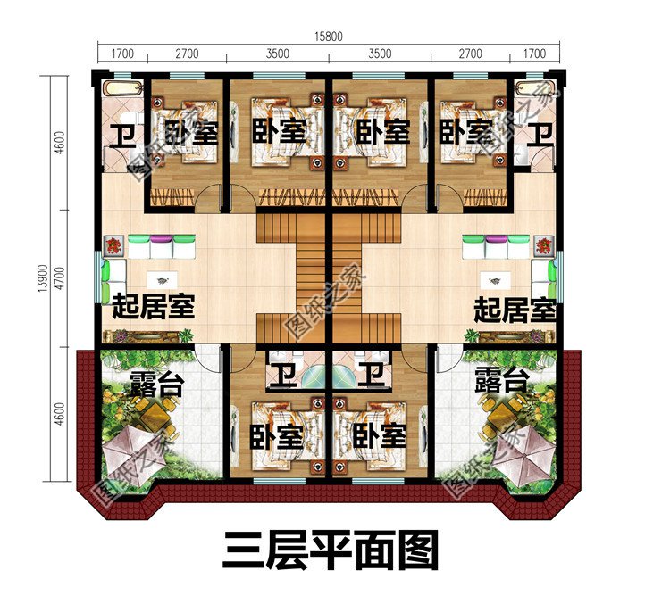 農(nóng)村三層雙拼別墅戶型圖設(shè)計(jì)圖