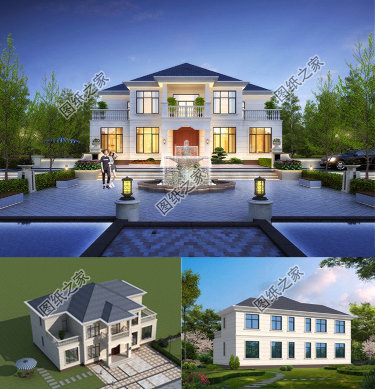 200平米二層五間對(duì)稱(chēng)式結(jié)構(gòu)別墅效果圖