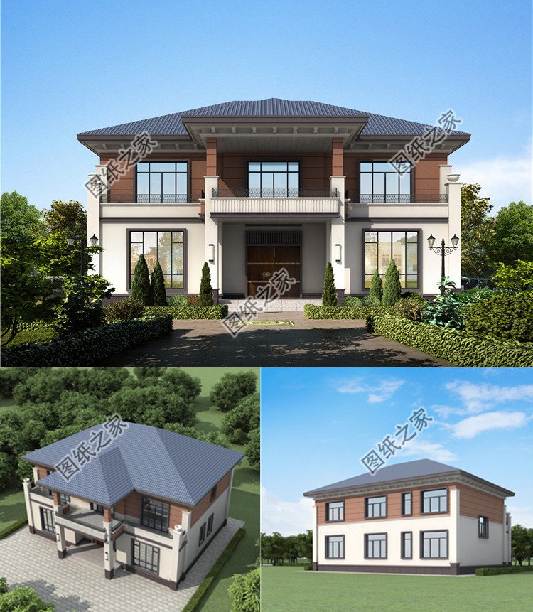 16米方正實用二層別墅設(shè)計圖效果圖