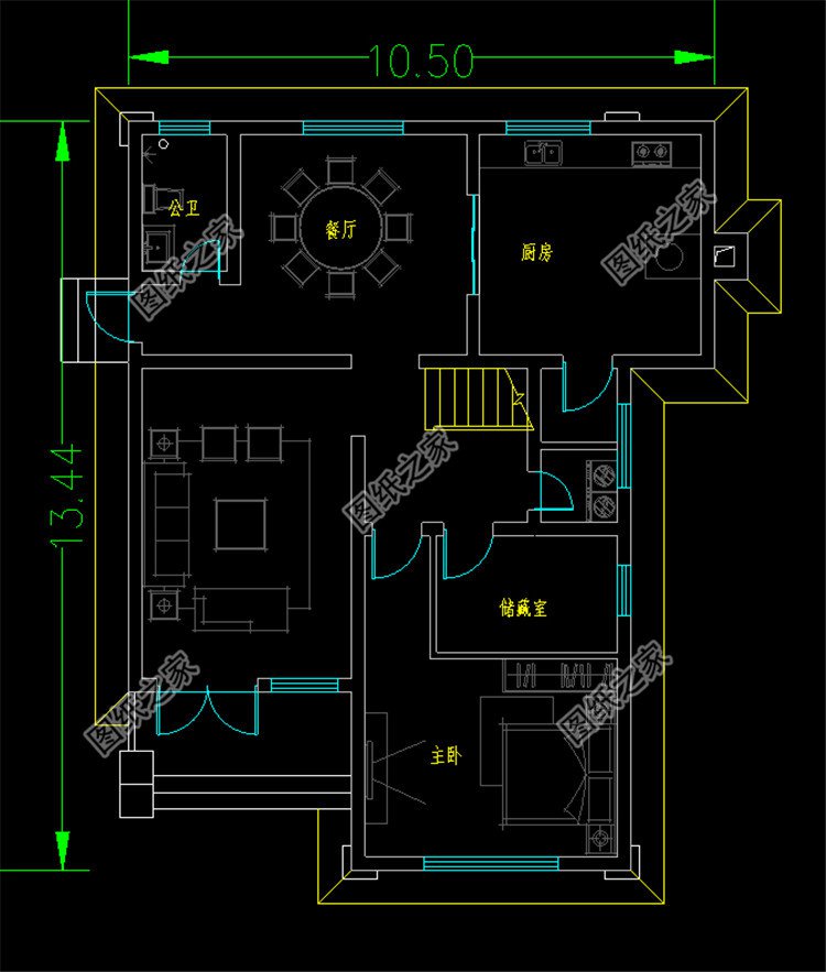 農(nóng)村二間二層小別墅設(shè)計方案一層平面圖