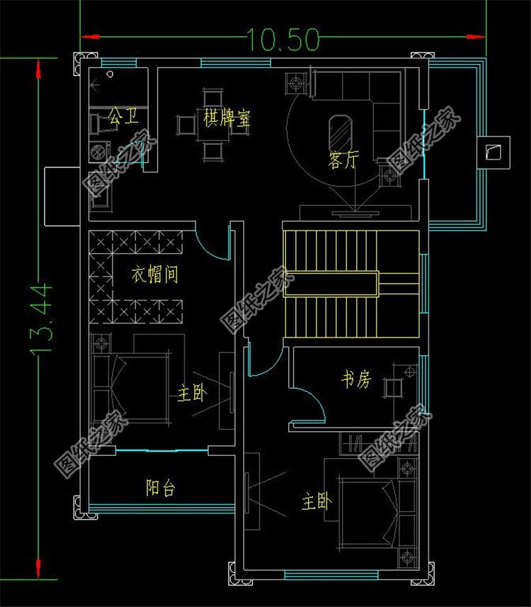 農(nóng)村二間二層小別墅設(shè)計方案二層平面圖
