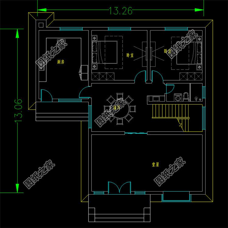 農(nóng)村帶配房二層樓效果圖方案一層