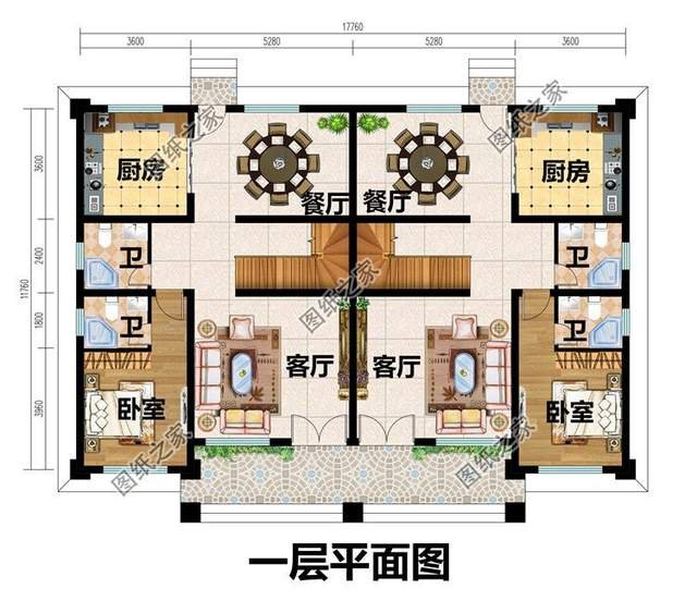 雙拼農(nóng)村別墅設(shè)計，一宅兩戶生活空間互不干擾，親情漸漸升溫