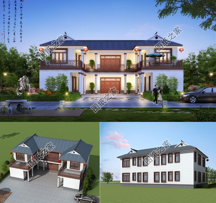 簡約農(nóng)村中式四合院別墅二層設計圖效果圖