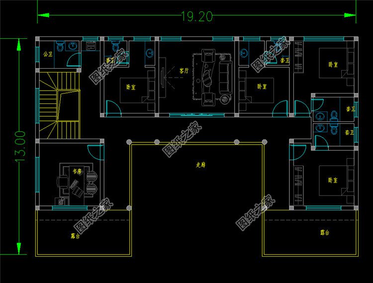 簡約農(nóng)村中式四合院別墅二層設計圖二層
