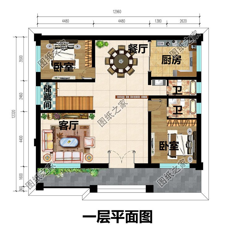 農(nóng)村三間兩層樓房設(shè)計(jì)圖一層
