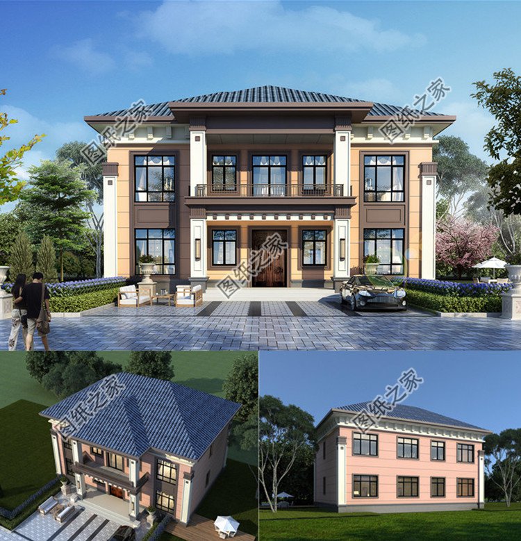 中式二層對稱別墅設(shè)計圖效果圖