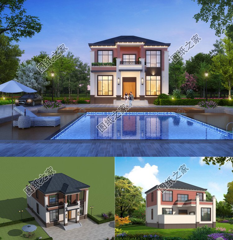 二層帶獨(dú)立廚房鄉(xiāng)村別墅設(shè)計圖效果圖