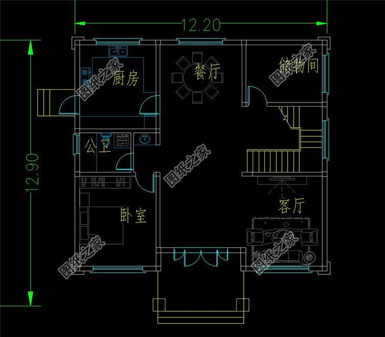 簡歐風(fēng)二層農(nóng)村別墅設(shè)計圖一層
