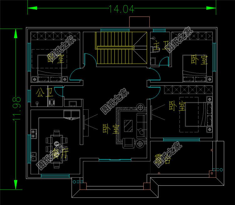 獨(dú)棟雙廚房二層設(shè)計(jì)圖二層