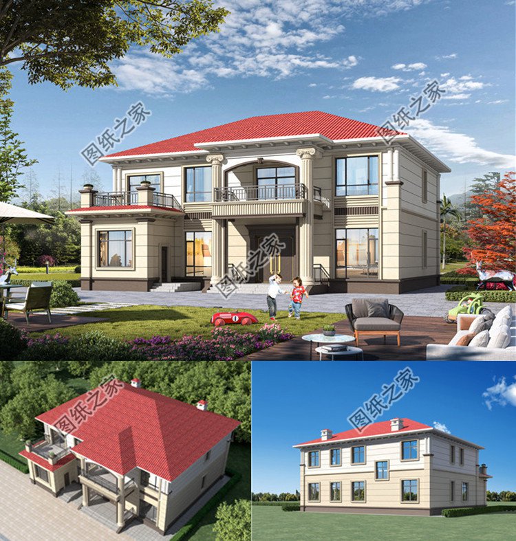 四開(kāi)間的二層別墅設(shè)計(jì)圖效果圖