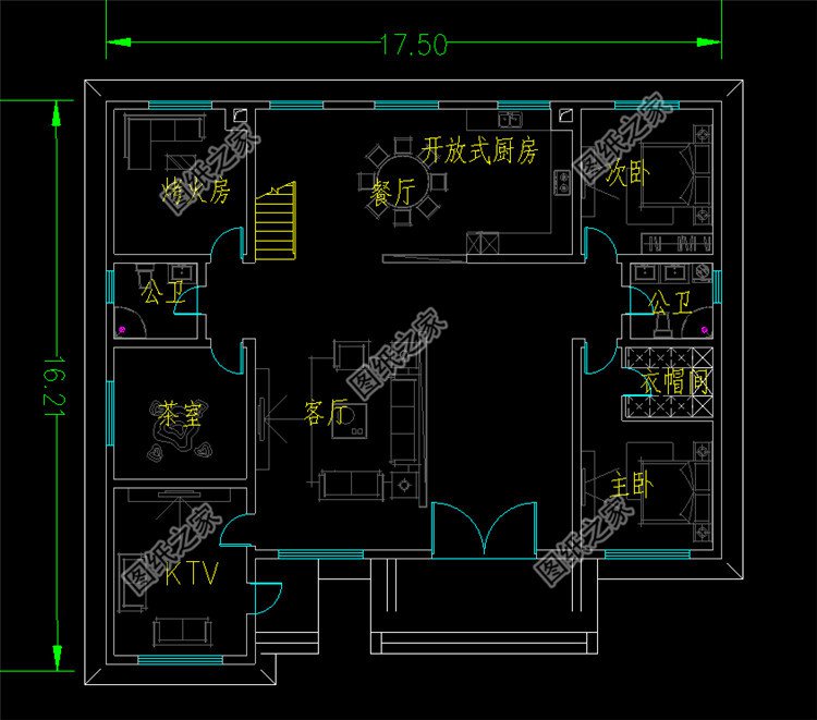 四開(kāi)間的二層別墅設(shè)計(jì)圖一層