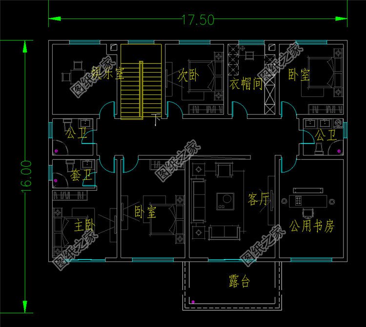 四開(kāi)間的二層別墅設(shè)計(jì)圖二層