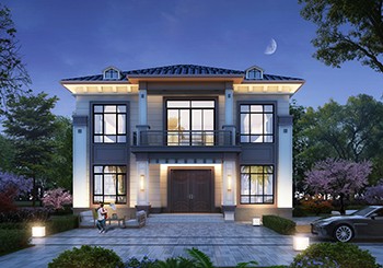 造型對(duì)稱(chēng)的簡(jiǎn)約二層別墅設(shè)計(jì)圖紙，戶(hù)型布局好，13x13米5室2廳