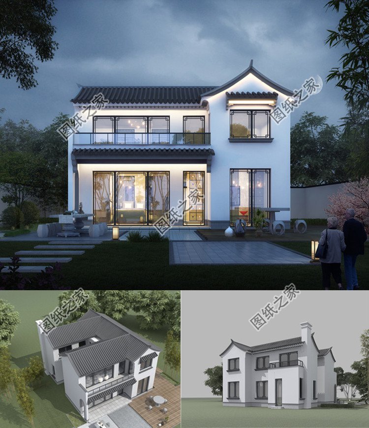 124平米徽派帶露臺別墅效果圖