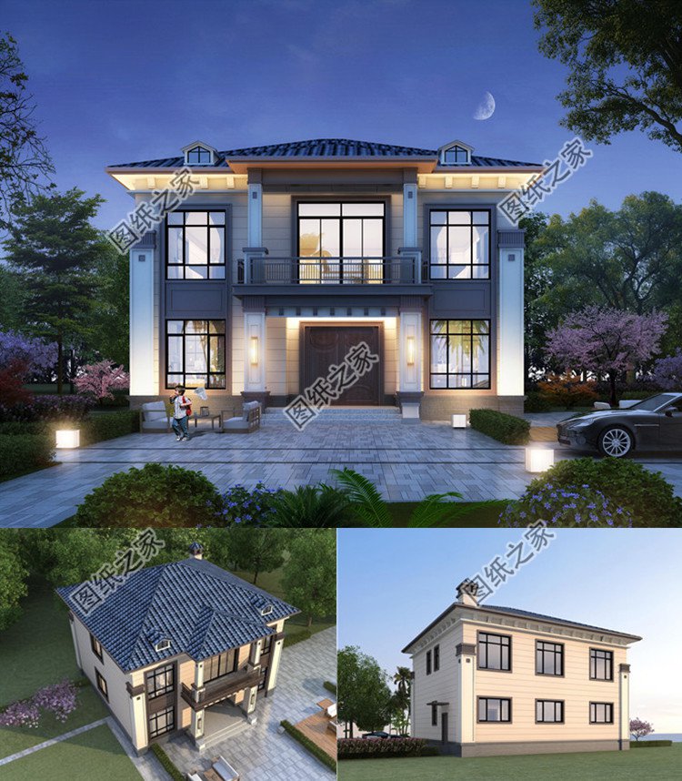 對(duì)稱簡單二層別墅效果圖