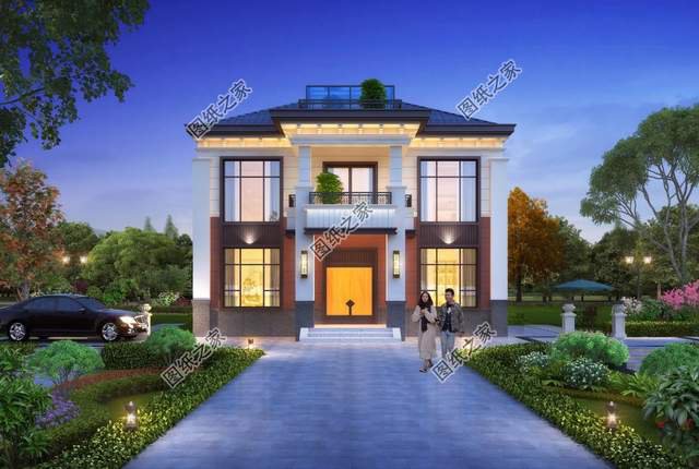 左右對稱別墅設(shè)計(jì)圖，外觀簡約大方，一眼就能愛上的小別墅