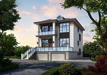 小戶型帶架空層二層現(xiàn)代別墅設(shè)計圖，面寬僅9米