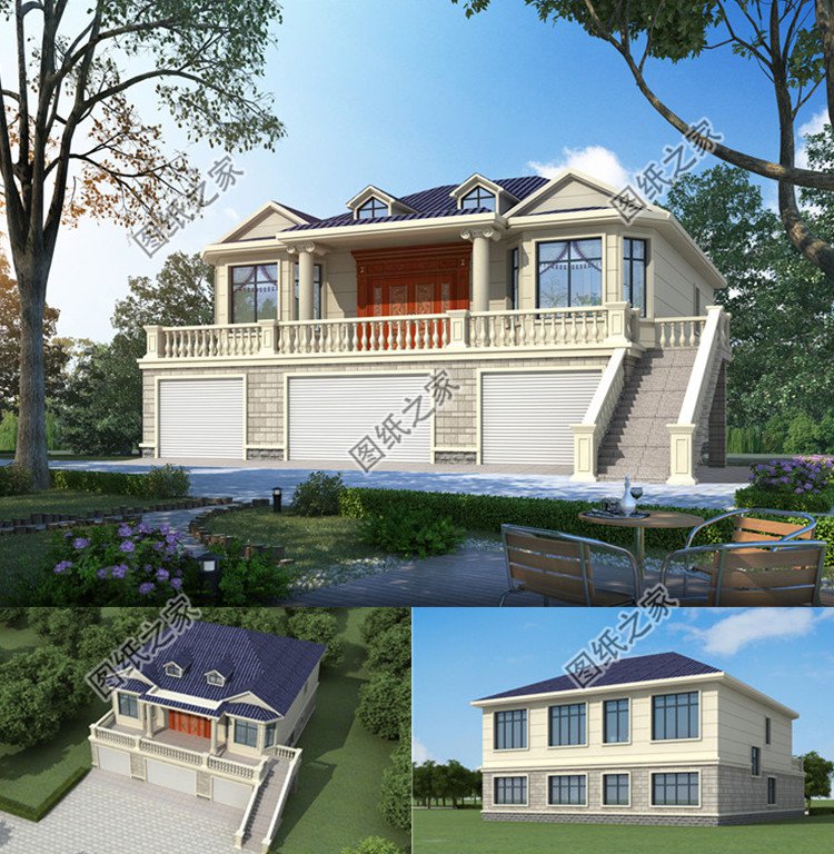 帶車庫架空層的農(nóng)村別墅效果圖