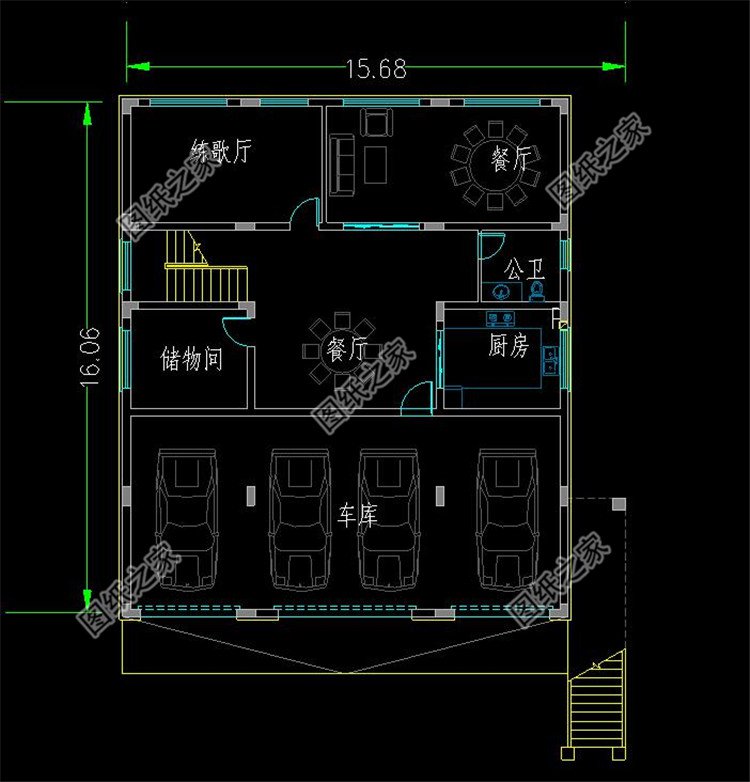 帶車庫架空層的農(nóng)村別墅布局1