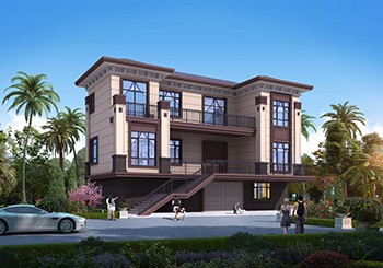 帶架空層的三層（含架空）中式別墅設計方案，帶堂屋