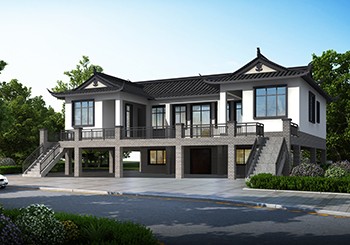 架空層的一層三合院別墅設計圖紙，這樣設計太贊了