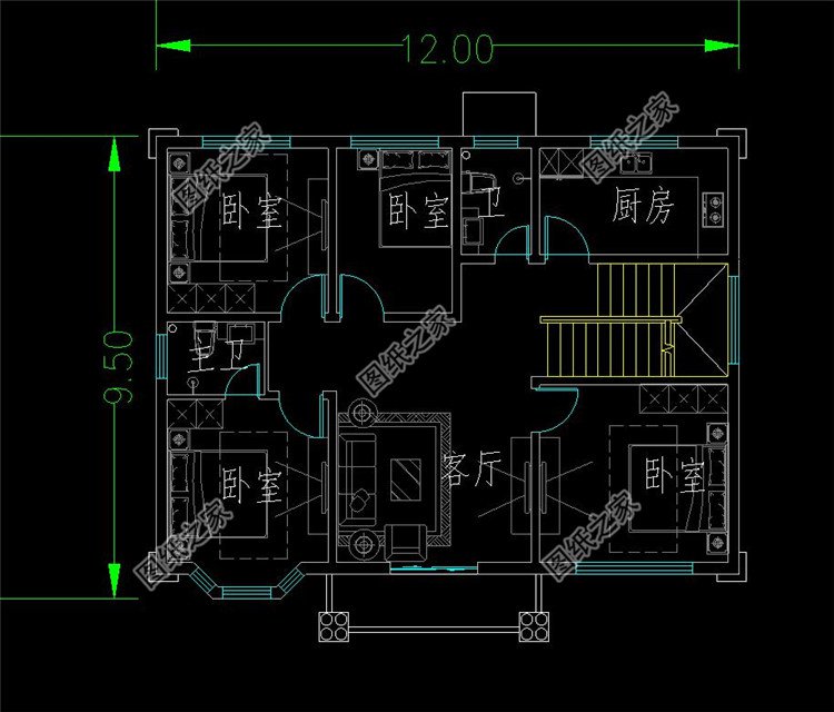 百余平三層豪華別墅設(shè)計(jì)圖二層