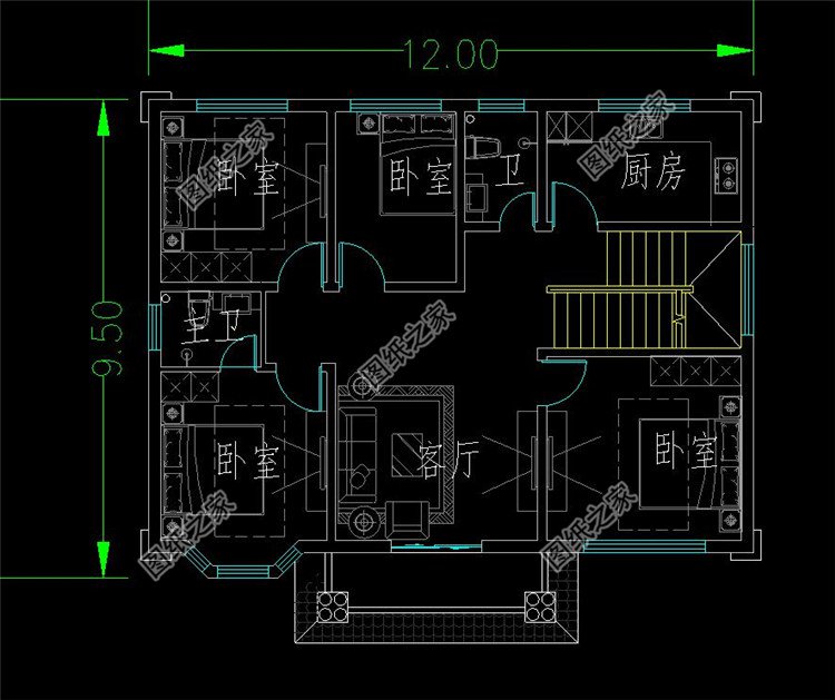 百余平三層豪華別墅設(shè)計(jì)圖三層
