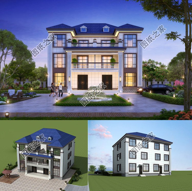 16x14米三層雙拼別墅設計圖效果圖