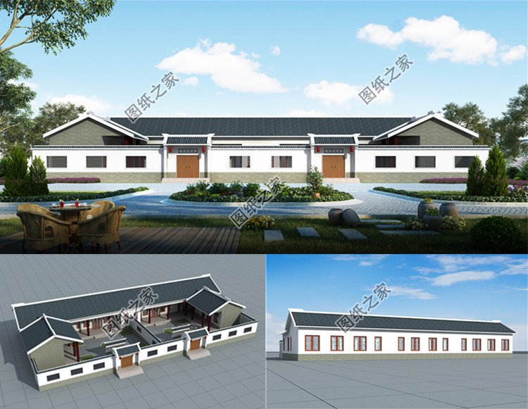 新中式一層宅院設(shè)計圖效果圖