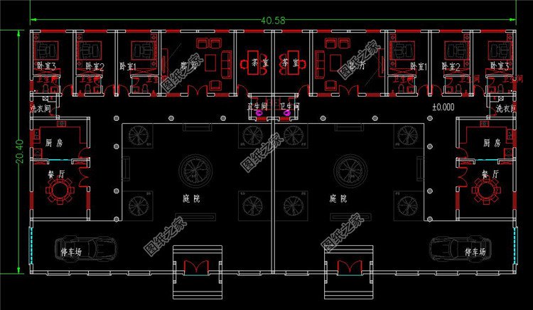 新中式一層宅院設(shè)計圖一層