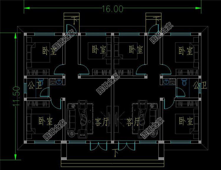鄉(xiāng)村兄弟小戶型雙拼房屋一層