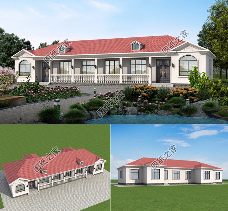 農(nóng)村一層雙拼自建別墅設(shè)計效果圖