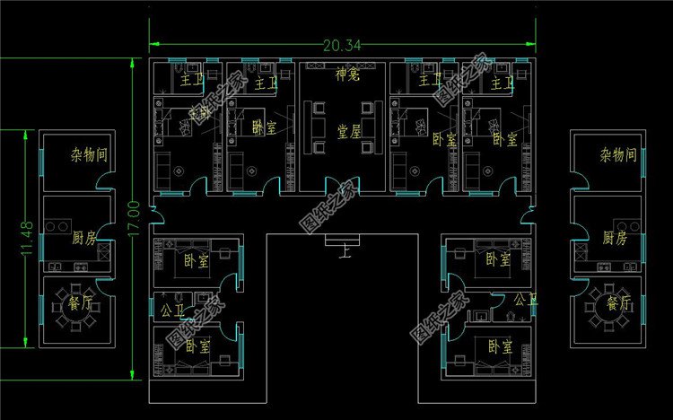 合院風(fēng)格雙拼別墅設(shè)計(jì)圖一層