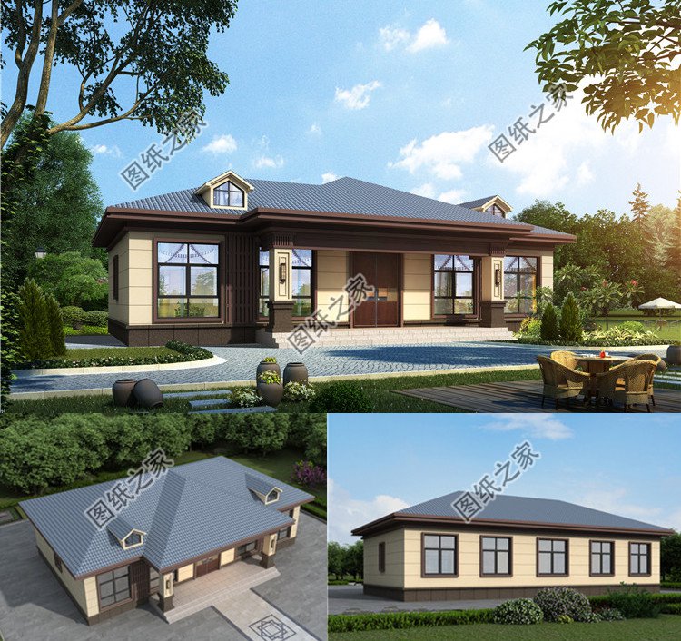 五開(kāi)間一層農(nóng)村平房設(shè)計(jì)圖效果圖