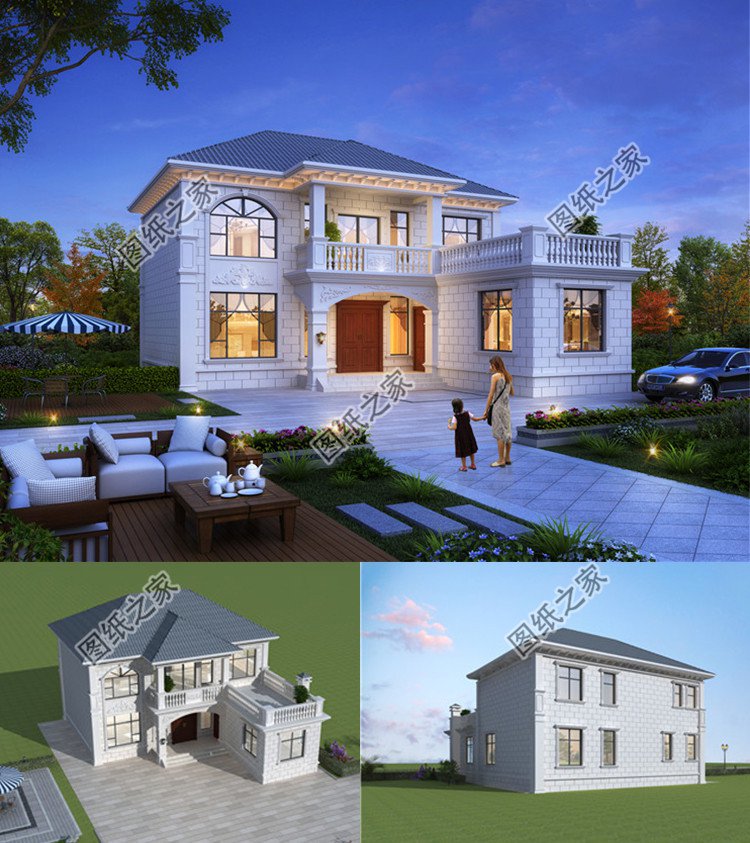 “L”字形二層別墅設(shè)計(jì)圖效果圖