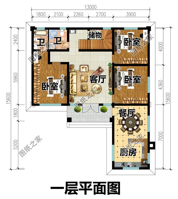 “L”字形二層別墅設(shè)計(jì)圖一層